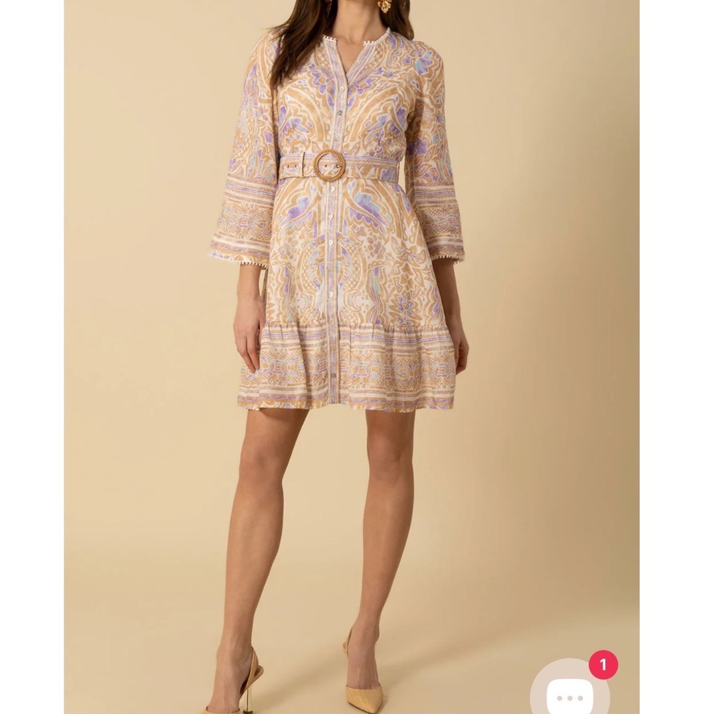 HALE BOB Davina Linen Short Dress Size Medium Button Front